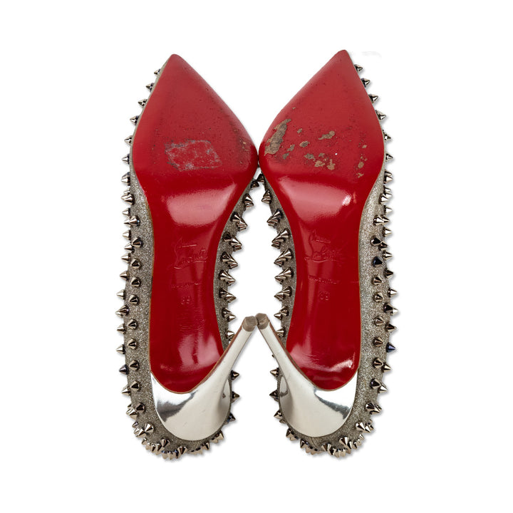 Christian Louboutin Gold Glitter Follies Spikes Pumps