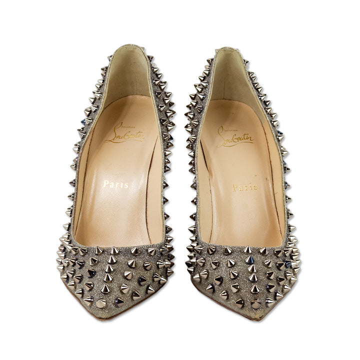 Christian Louboutin Gold Glitter Follies Spikes Pumps