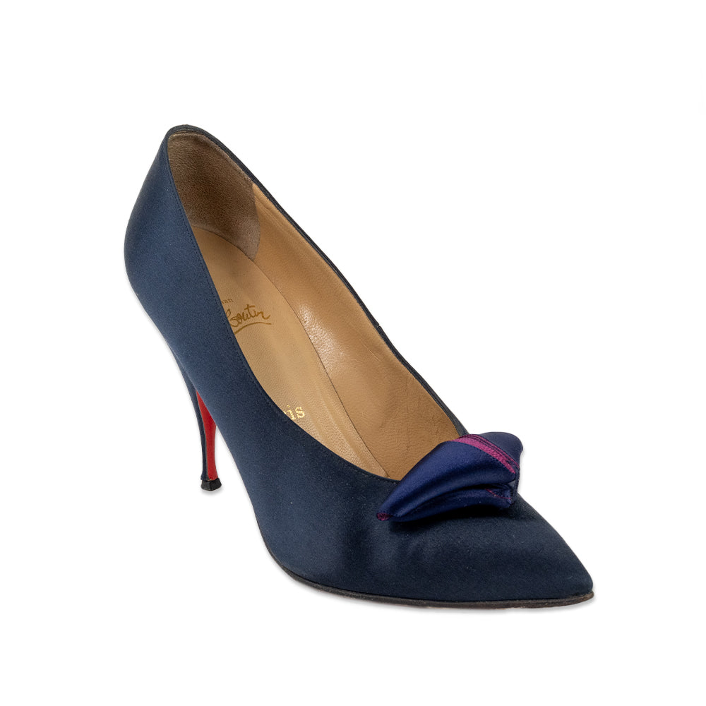 Christian Louboutin Navy Satin Pointed Toe Heel