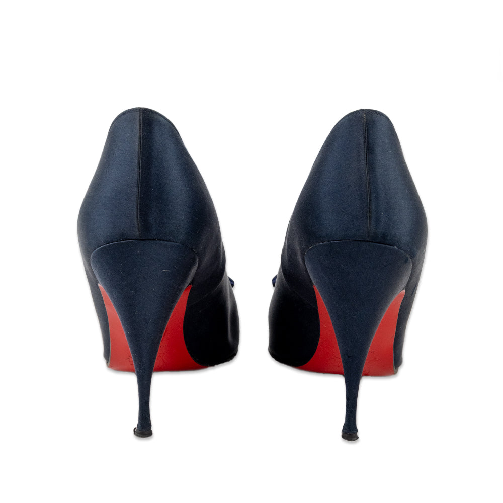 Christian Louboutin Navy Satin Pointed Toe Heel