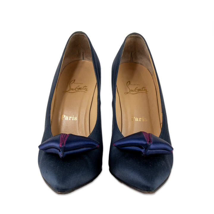 Christian Louboutin Navy Satin Pointed Toe Heel