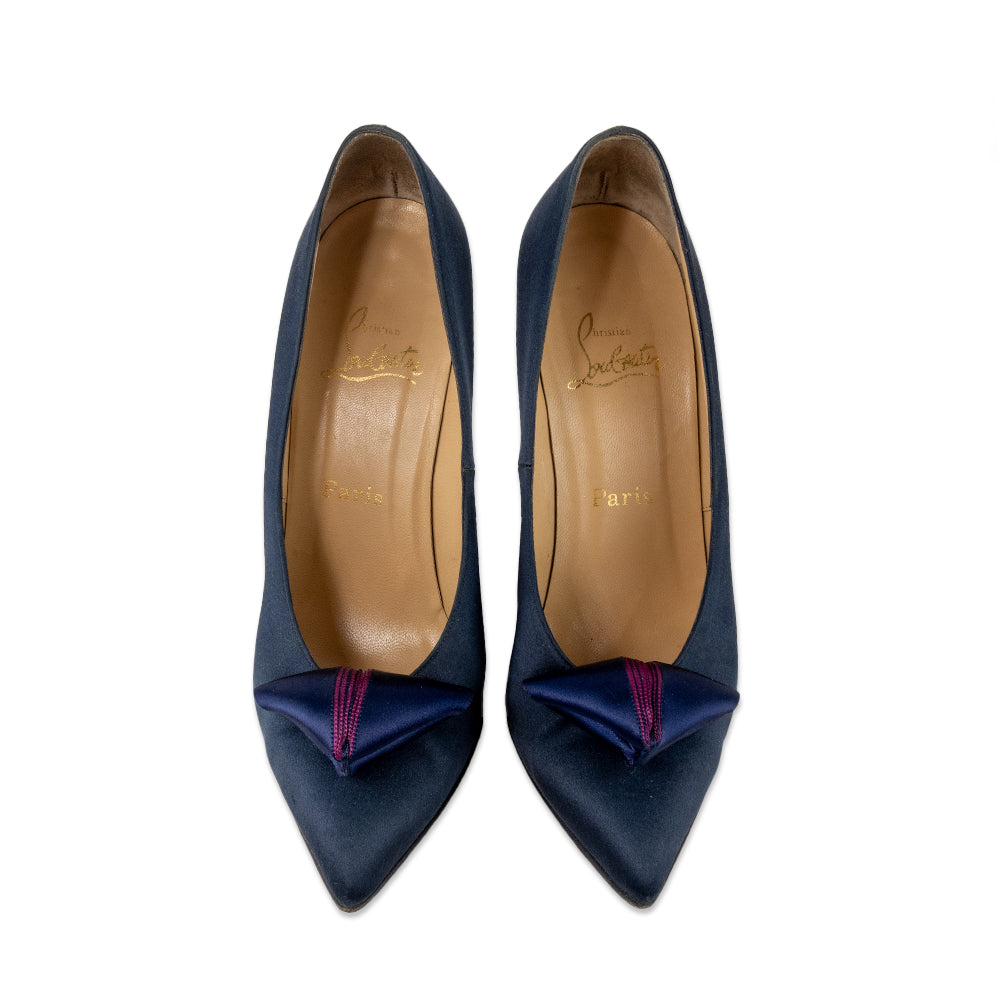 Christian Louboutin Navy Satin Pointed Toe Heel