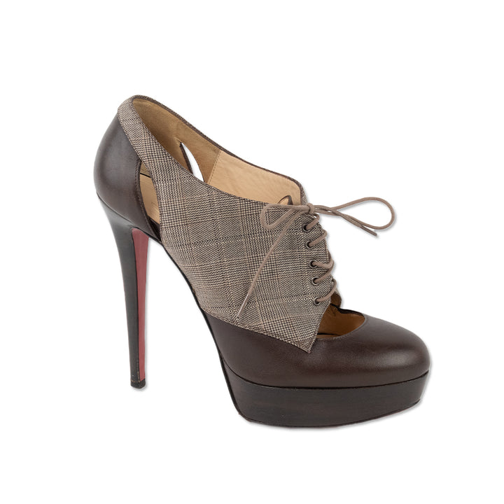 Christian Louboutin Plaid and Leather Cut out Lace up Pumps