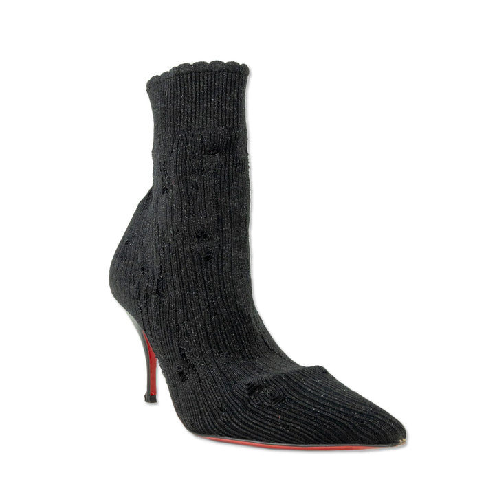 Christian Louboutin Sandrine 80 Distressed Black Stretch Sock Ankle Booties