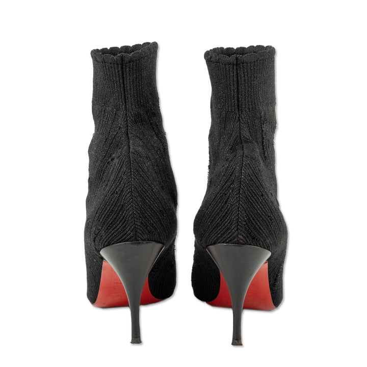 Christian Louboutin Sandrine 80 Distressed Black Stretch Sock Ankle Booties