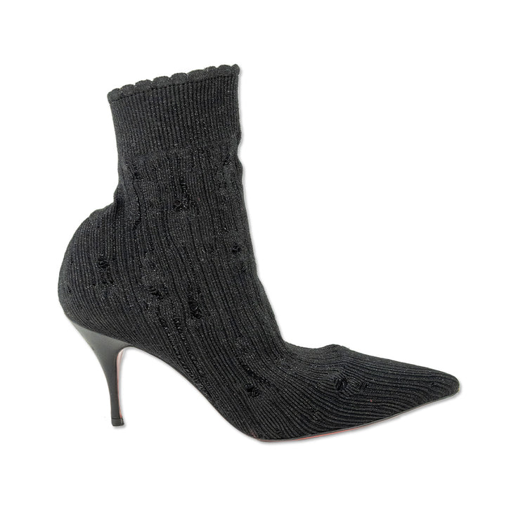 Christian Louboutin Sandrine 80 Distressed Black Stretch Sock Ankle Booties