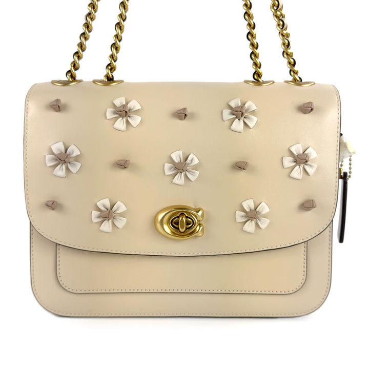 Coach Beige Flower Flap Crossbody Bag