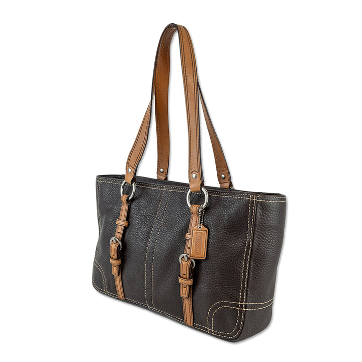 Coach Chelsea Pebbled Brown Leather Buckle Satchel