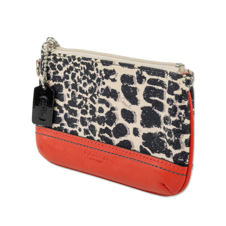 Coach Ocelot Cheetah Canvas Carnelia Leather Wristlet