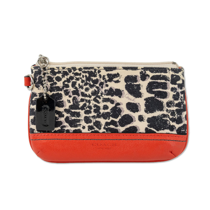 Coach Ocelot Cheetah Canvas Carnelia Leather Wristlet