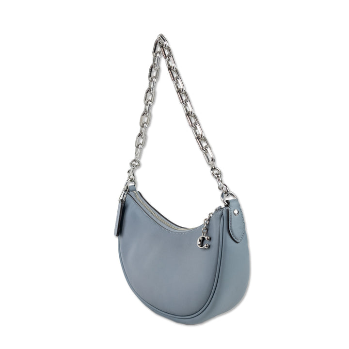 Coach Powdered Blue Leather Shoulder Bag with Silver Chain Strap