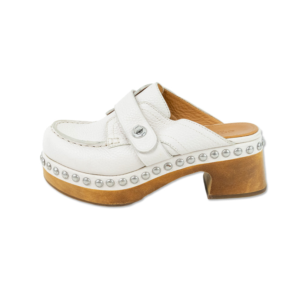 Coach White Leather Studded Moccasin Clogs