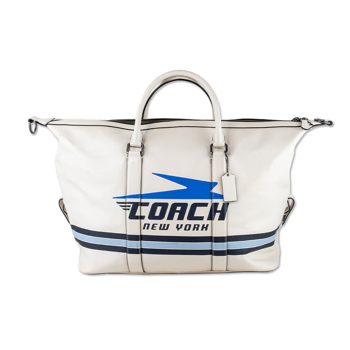 Coach White Leather Large Duffle with Vintage Inspired Logo