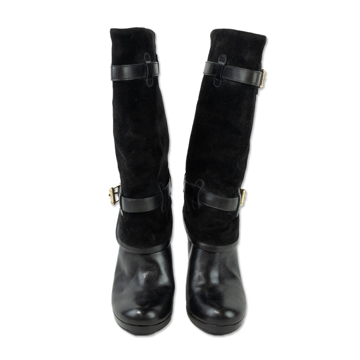 Cole Haan Nike Air Black Leather and Suede Knee High-Heeled Boots