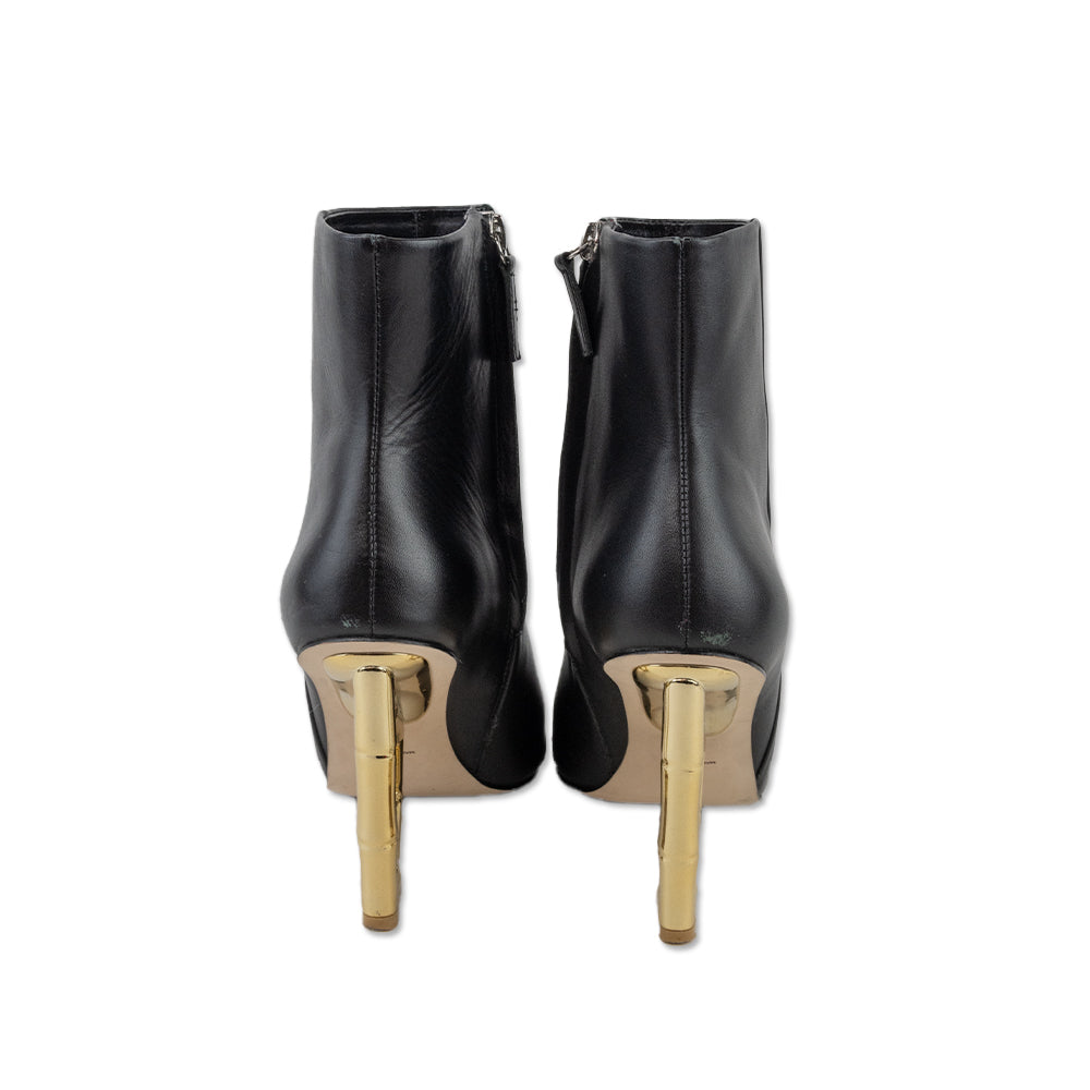 Cult Gaia Black Leather Valeska Ankle Boots with Gold Heel