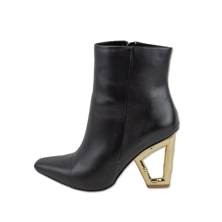 Cult Gaia Black Leather Valeska Ankle Boots with Gold Heel