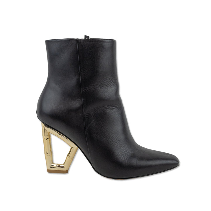 Cult Gaia Black Leather Valeska Ankle Boots with Gold Heel