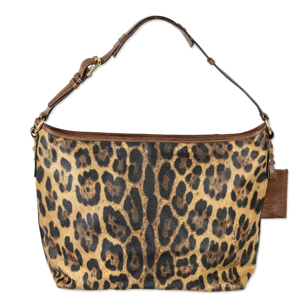 Dolce & Gabbana Leopard Print Coated Canvas Hobo Tote Bag