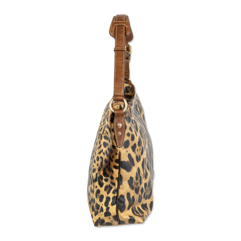 Dolce & Gabbana Leopard Print Coated Canvas Hobo Tote Bag