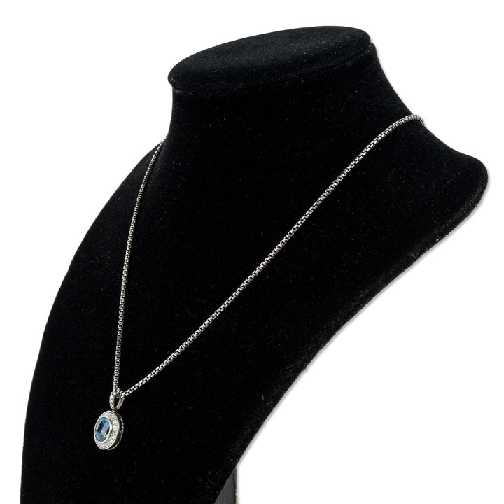 David Yurman Albion Cerise Silver Diamond Blue Topaz Pendant Necklace