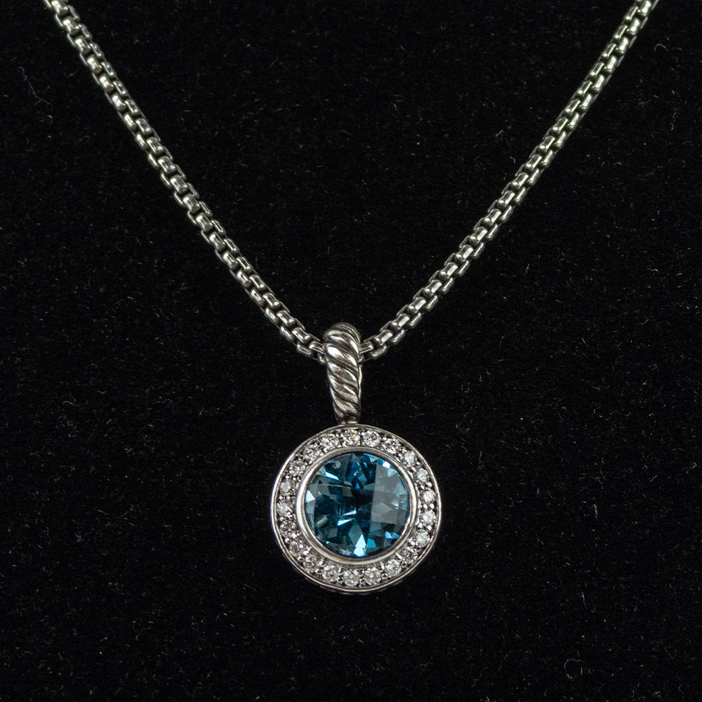 David Yurman Albion Cerise Silver Diamond Blue Topaz Pendant Necklace