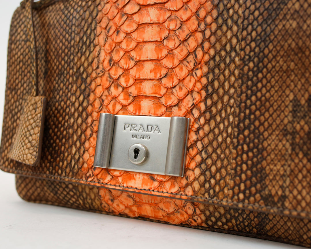 Prada Coral & Brown Python Leather Crossbody Bag