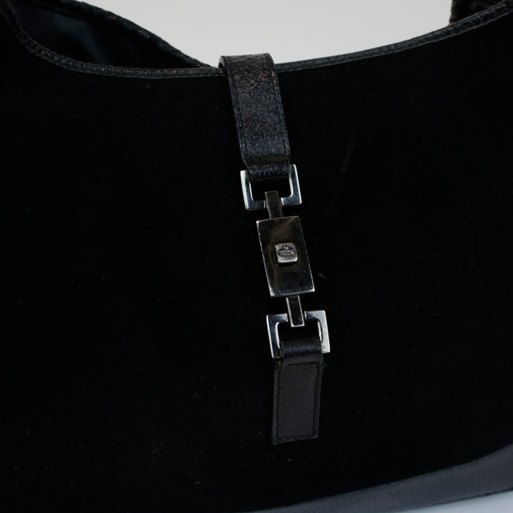 Gucci Black Felt Wool & Leather Jackie O Hobo Bag