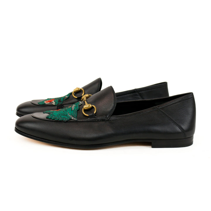 Gucci Men's Brixton Black Leather Tiger Horsebit Loafers