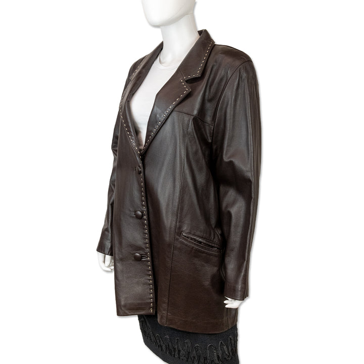 Dero by Rocco D'Amelio Brown Leather Trench Coat