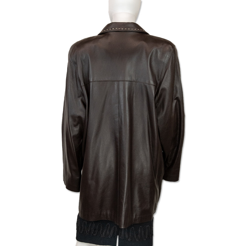 Dero by Rocco D'Amelio Brown Leather Trench Coat