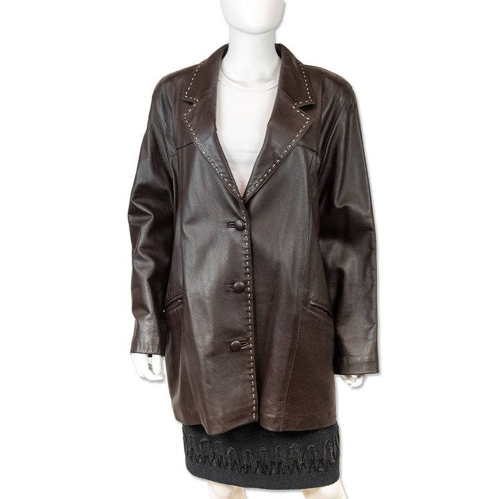 Dero by Rocco D'Amelio Brown Leather Trench Coat