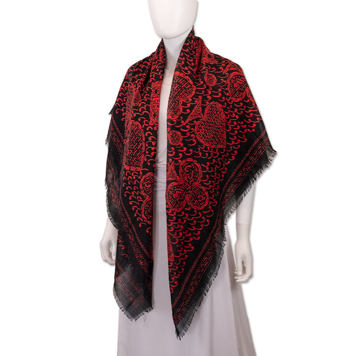 Dior Red and Black Paisley Cards Cashmere-Silk Shawl