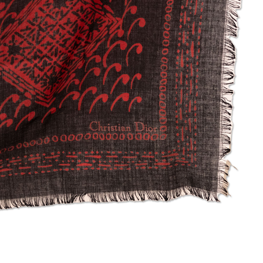 Dior Red and Black Paisley Cards Cashmere-Silk Shawl