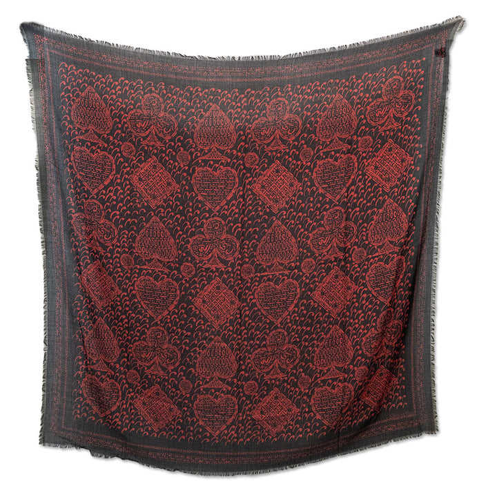 Dior Red and Black Paisley Cards Cashmere-Silk Shawl