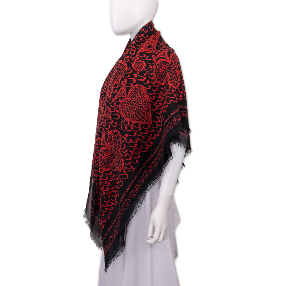 Dior Red and Black Paisley Cards Cashmere-Silk Shawl