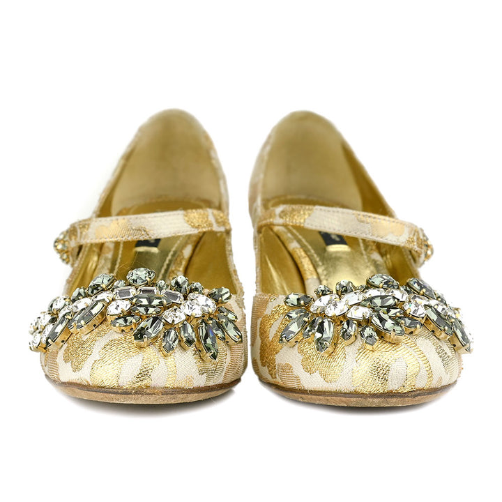 Dolce & Gabbana Gold Jacquard Crystal Embellished Mary Jane Pumps