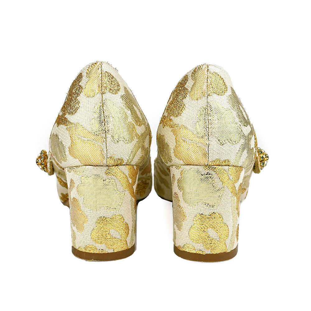 Dolce & Gabbana Gold Jacquard Crystal Embellished Mary Jane Pumps