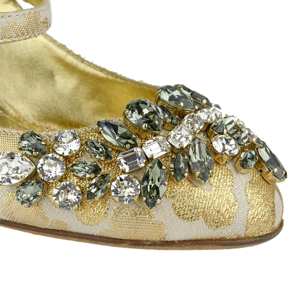 Dolce & Gabbana Gold Jacquard Crystal Embellished Mary Jane Pumps