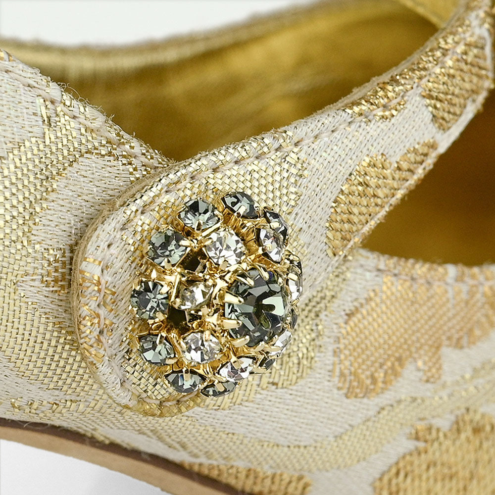 Dolce & Gabbana Gold Jacquard Crystal Embellished Mary Jane Pumps