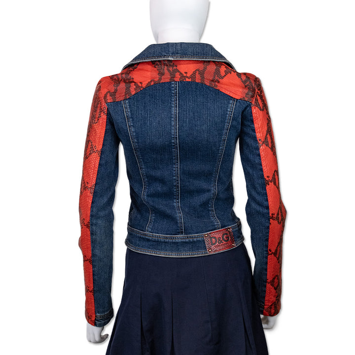 Dolce & Gabbana Denim Jacket with Red Snakeskin