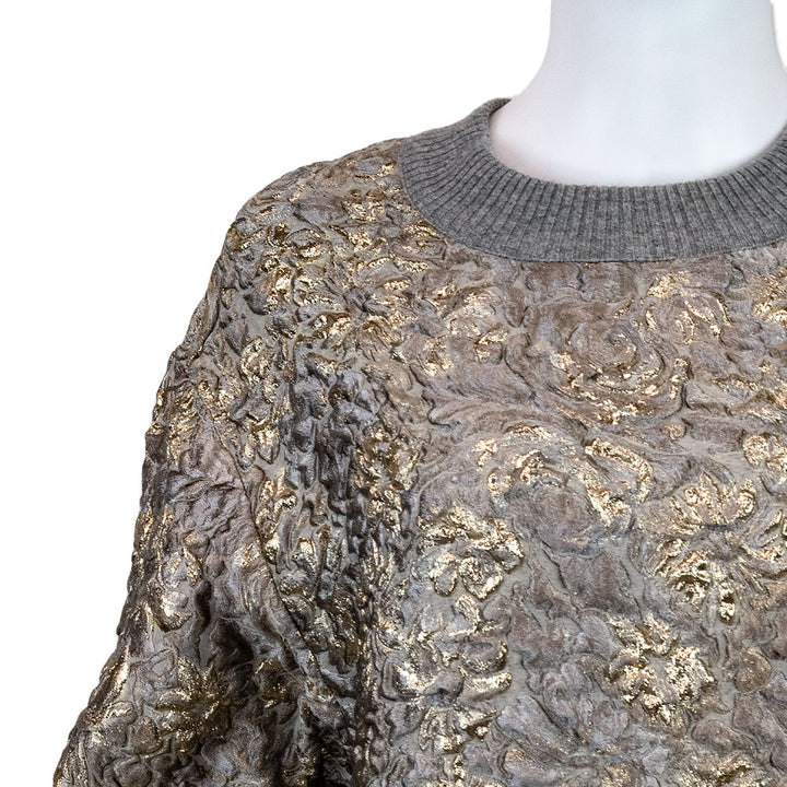 Dolce & Gabbana Grey Floral Sweater with Gold Accents