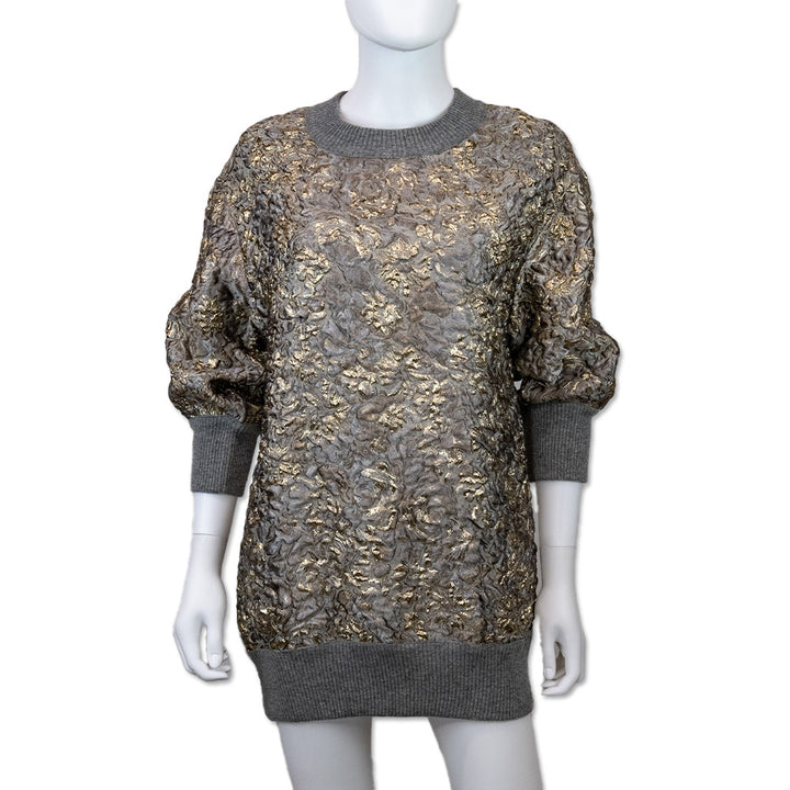 Dolce & Gabbana Grey Floral Sweater with Gold Accents