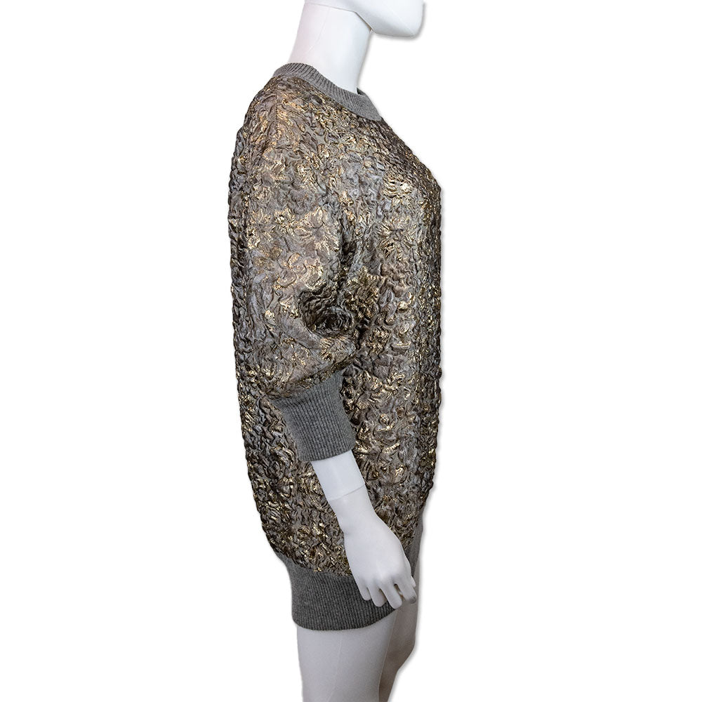 Dolce & Gabbana Grey Floral Sweater with Gold Accents