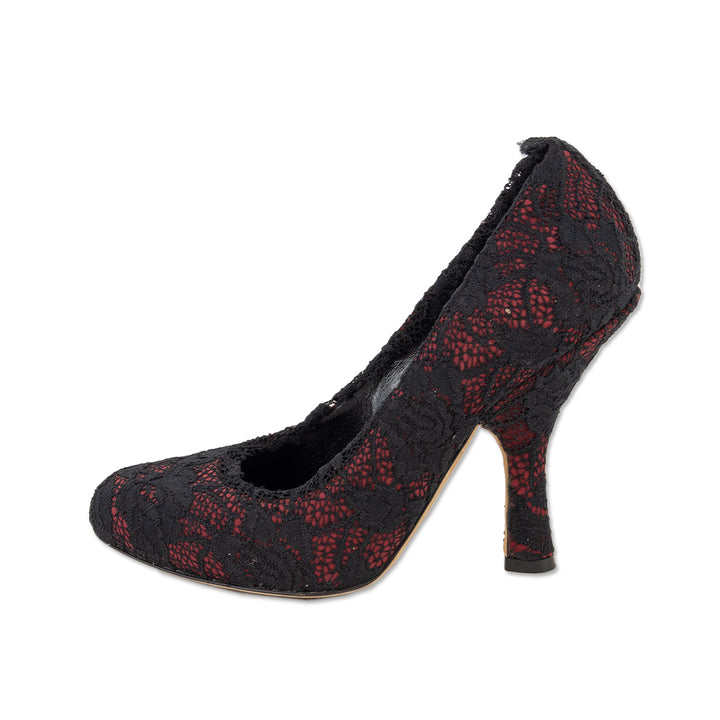 Dolce & Gabbana Red Suede Black Lace Pump