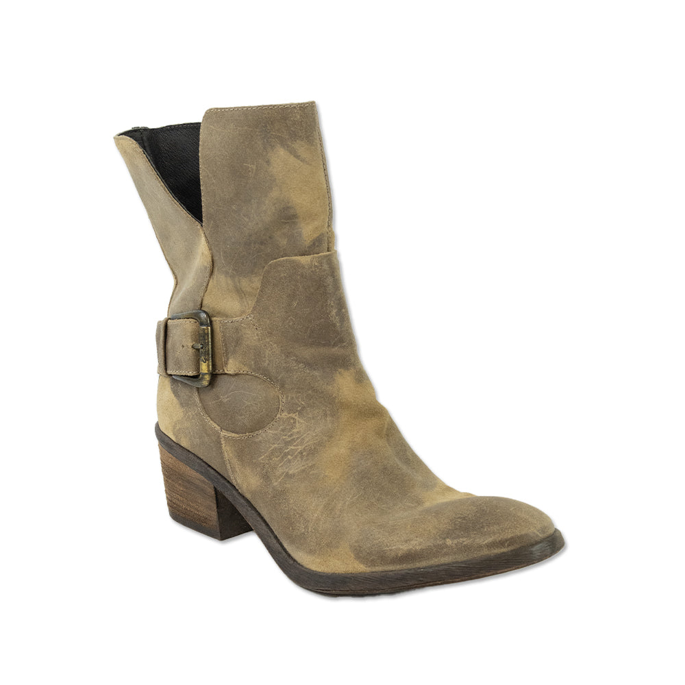 Donald J. Pliner Taupe Distressed Leather Moto Boots