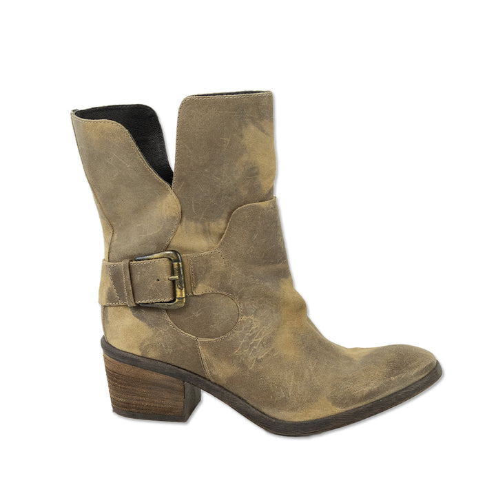 Donald J. Pliner Taupe Distressed Leather Moto Boots