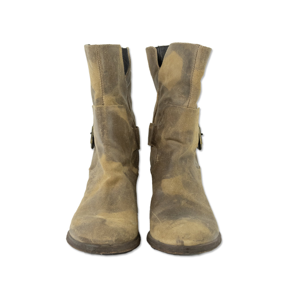 Donald J. Pliner Taupe Distressed Leather Moto Boots