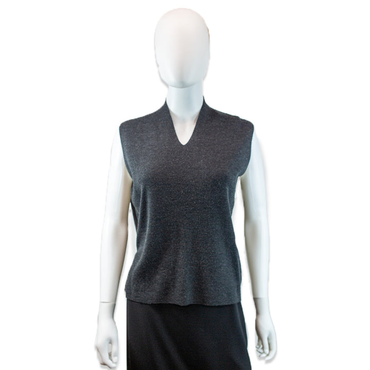 Eileen Fisher Charcoal Grey Merino Wool V-Neck Sleeveless Sweater