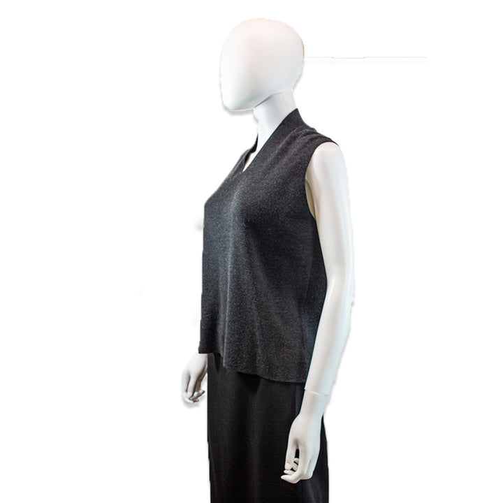 Eileen Fisher Charcoal Grey Merino Wool V-Neck Sleeveless Sweater