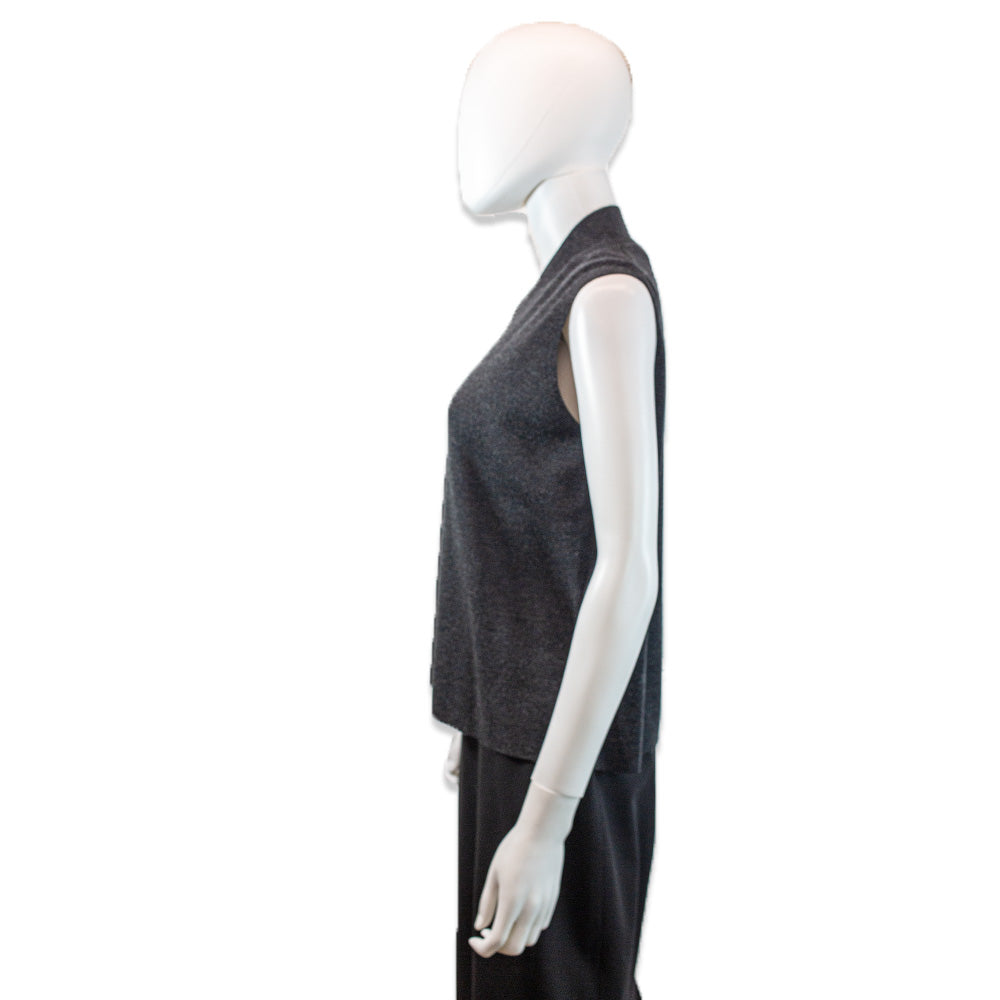 Eileen Fisher Charcoal Grey Merino Wool V-Neck Sleeveless Sweater